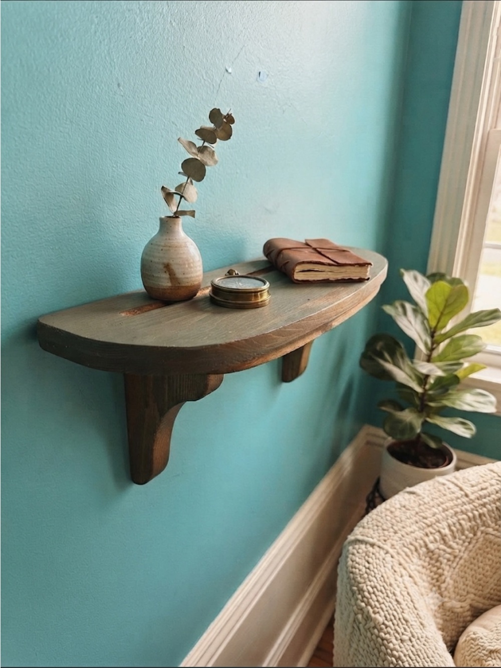 Rustic Wood Wall Shelf - Brown 15.5” x 5.5” 5.25 deep shelf